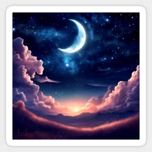 Fantasy Night Sky With The Moon And Clouds Sticker